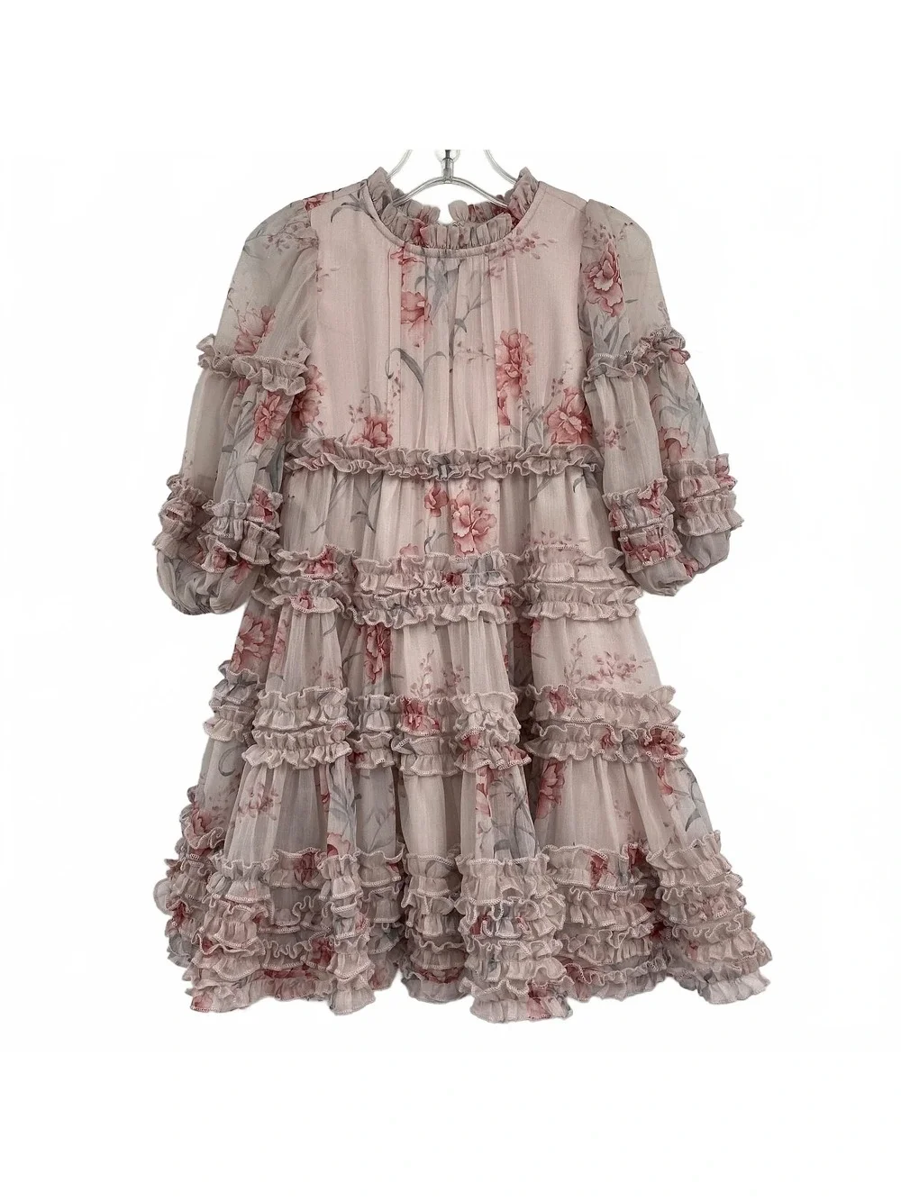 Ivy City Pink Gray Floral Ruffle Dress | Girls 2T Long A-Line